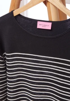 Betty Barclay Strick*Basic-Strickpullover mit Streifen Patch Black/Cream