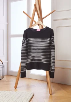 Betty Barclay Strick*Basic-Strickpullover mit Streifen Patch Black/Cream