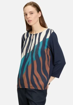 Betty Barclay Blusen|Shirts*Blusenshirt mit Aufdruck Dark Blue/Beige