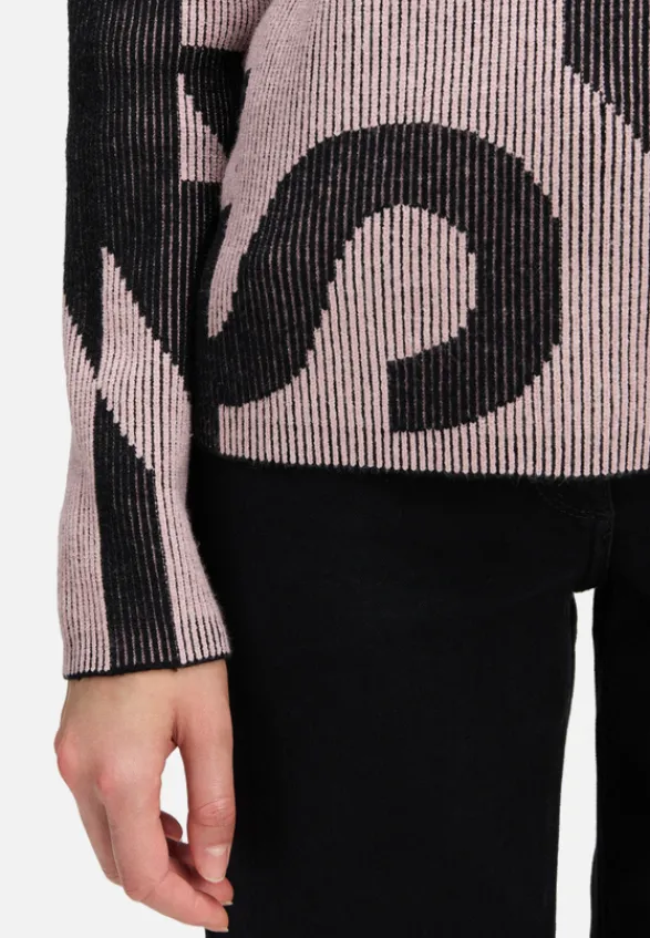 Betty Barclay Strick*Grobstrick-Pullover mit Jacquard Patch Black/Rosé