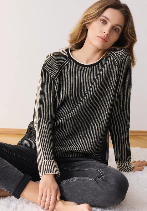 Betty Barclay Strick*Grobstrick-Pullover mit Rippenstruktur Patch Black/Beige