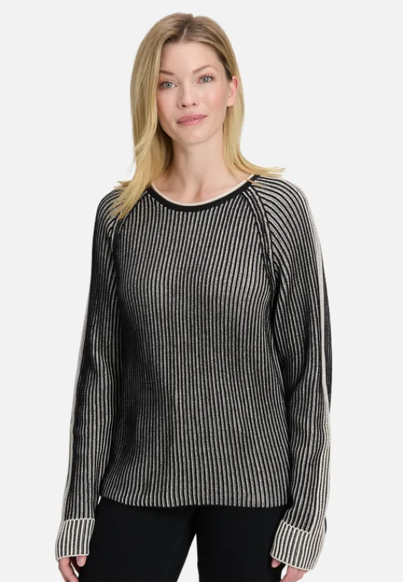 Betty Barclay Strick*Grobstrick-Pullover mit Rippenstruktur Patch Black/Beige