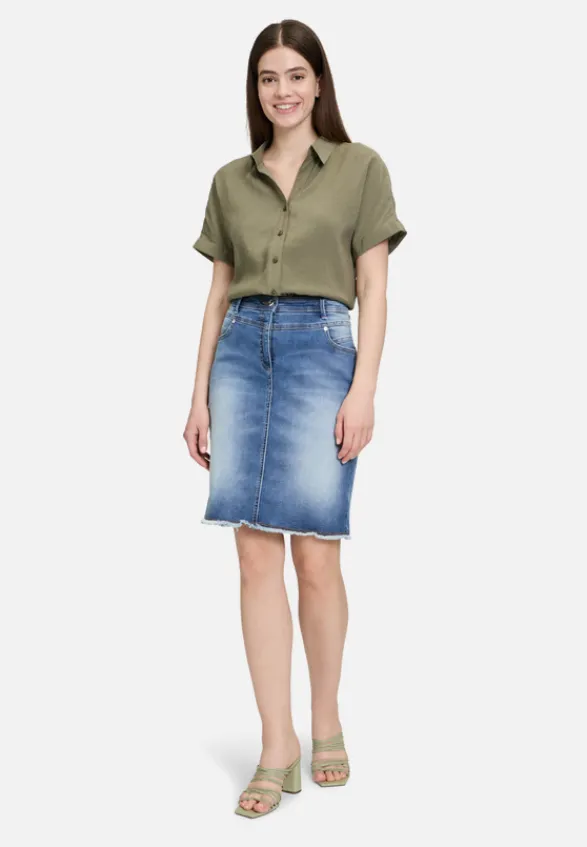 Betty Barclay Röcke*Jeansrock mit Fransen Light Blue Denim
