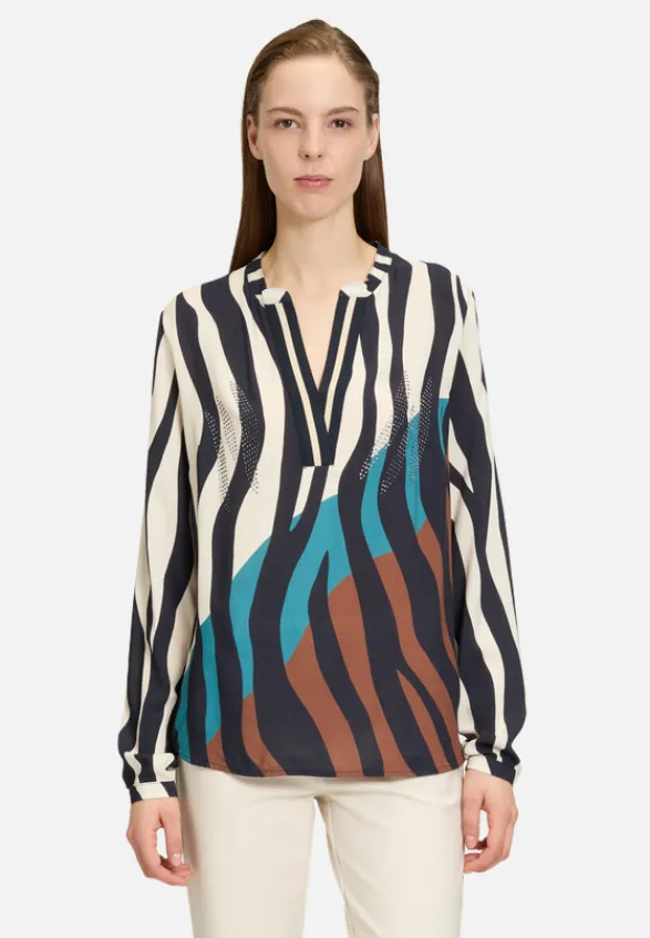 Betty Barclay Blusen*Longbluse mit Stehkragen Dark Blue/Beige