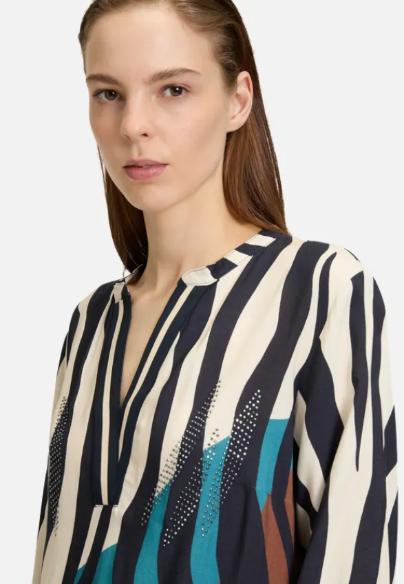 Betty Barclay Blusen*Longbluse mit Stehkragen Dark Blue/Beige