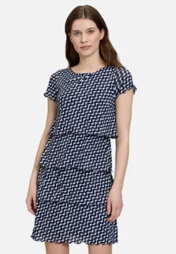 Betty Barclay Kleider|Festliche Mode*Stufenkleid mit U-Boot-Ausschnitt Dunkelblau/Weiß